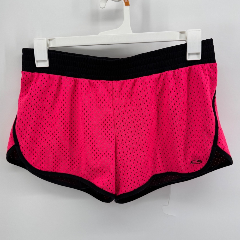 Champion Duo Dry Pink Mesh Athletic Running Shorts Womens Large Black Trim
